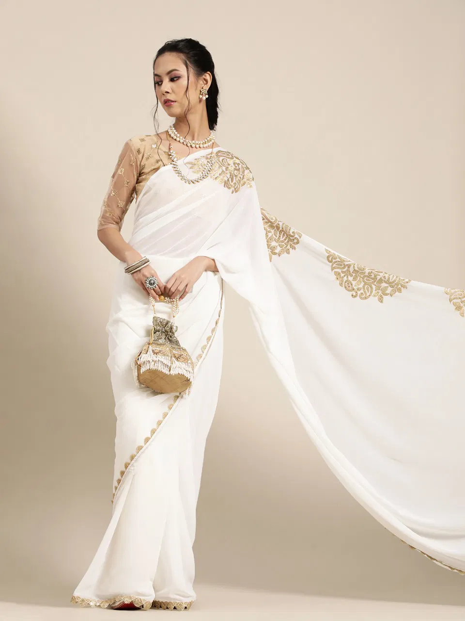 White Romance New Stylish  Party Wear Georgette Saree Collection